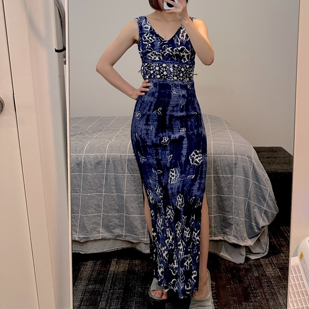 Dark blue tie-dye side-slit summer dress from H&M, size 34(S)